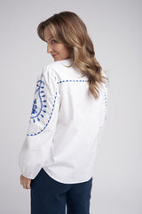 Embroidered Button Through Top White/Opal