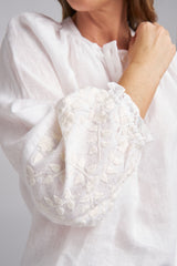 Embroidered Sleeve Linen Blouse White/White
