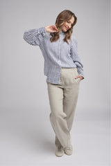 Full Sleeve Linen Shirt With Frill Collar Navy/White