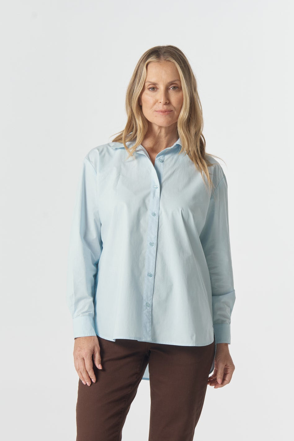 Goondiwindi Cotton Blouses Bloom Oversized Basic Shirt - Skyride Blue