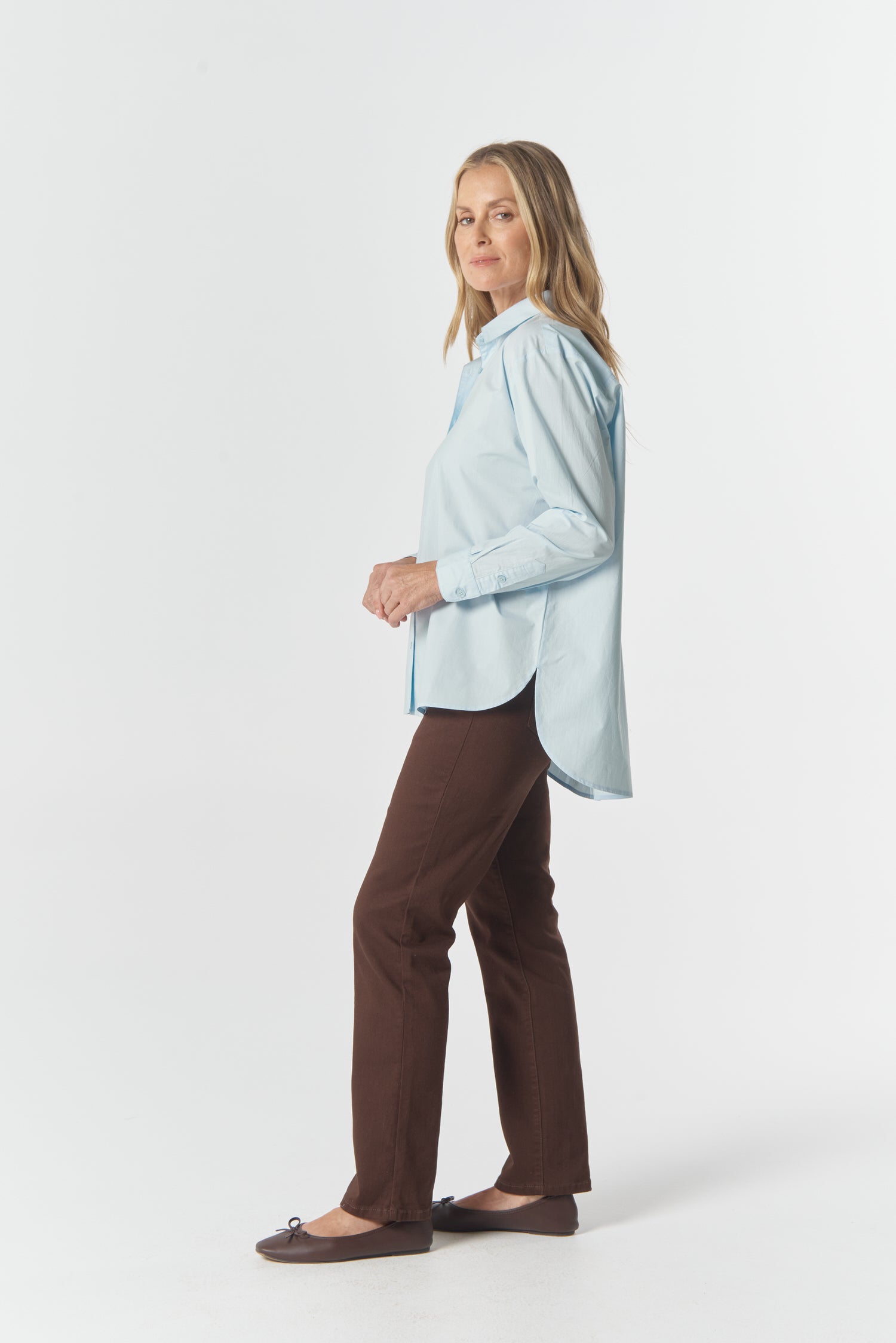 Goondiwindi Cotton Blouses Bloom Oversized Basic Shirt - Skyride Blue