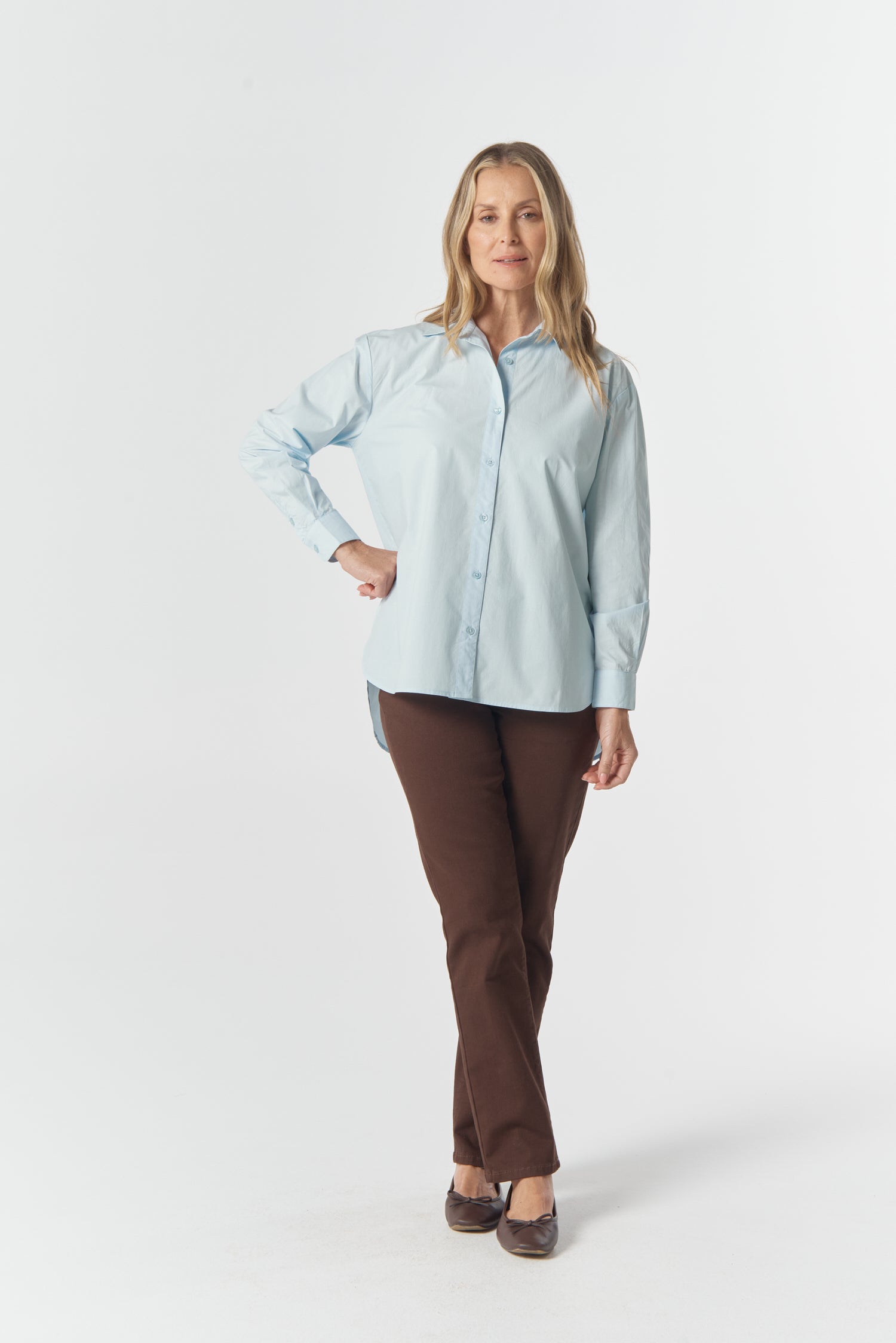 Goondiwindi Cotton Blouses Bloom Oversized Basic Shirt - Skyride Blue