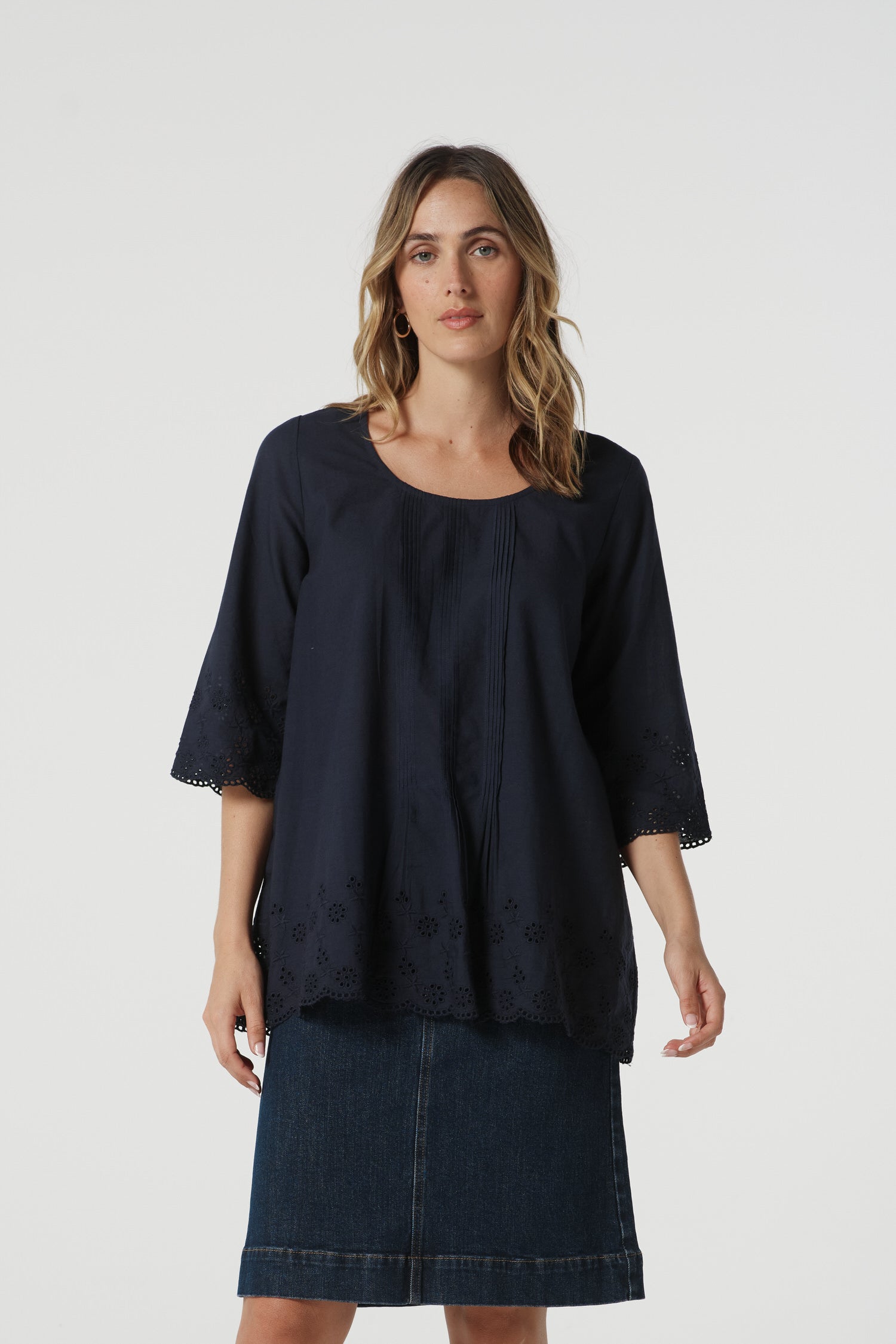 Field Cotton Trapeze Blouse - Dark Navy by Goondiwindi Cotton. Timeless women’s fashion using natural fibres and classic shapes