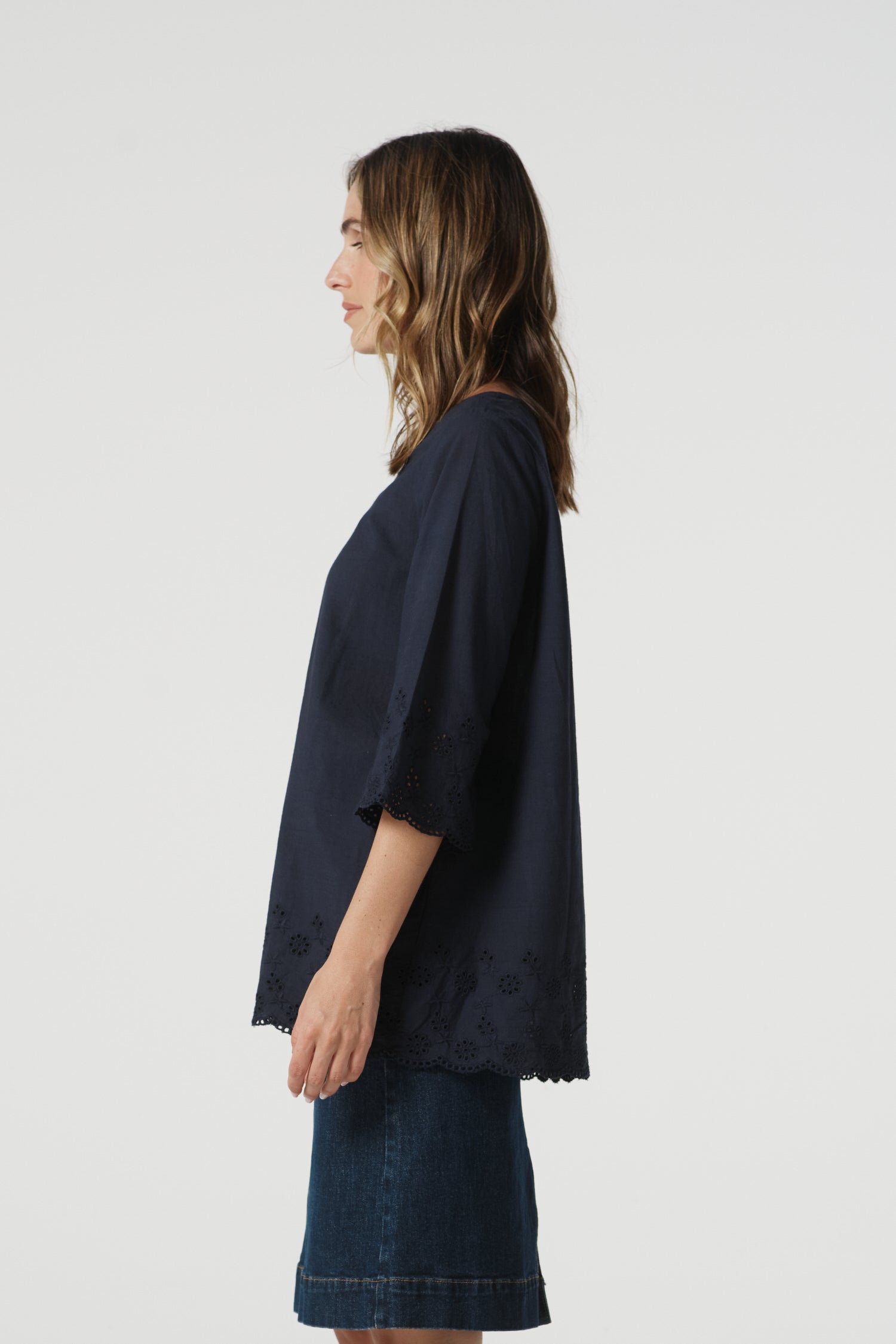 Field Cotton Trapeze Blouse - Dark Navy by Goondiwindi Cotton. Timeless women’s fashion using natural fibres and classic shapes