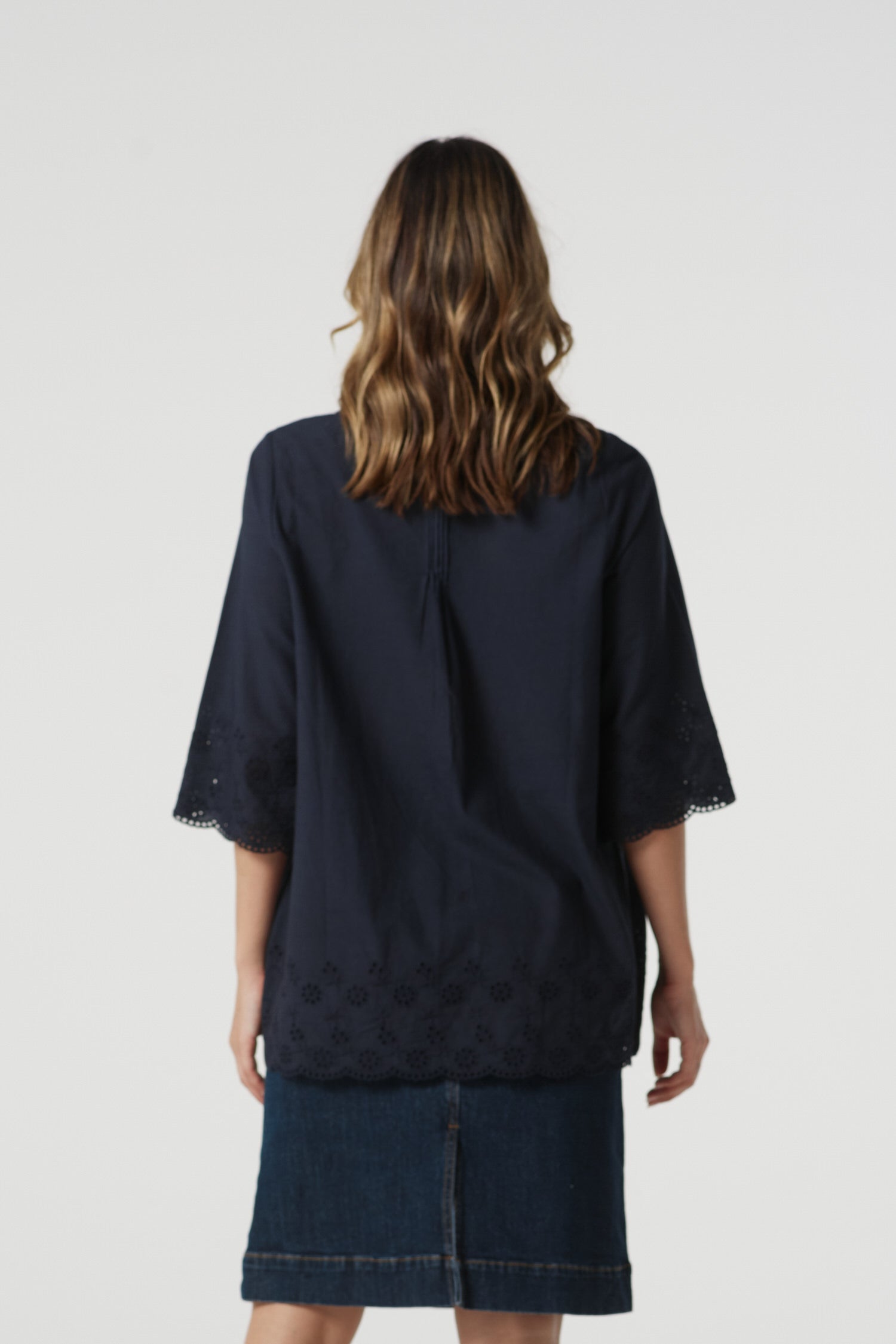 Field Cotton Trapeze Blouse - Dark Navy by Goondiwindi Cotton. Timeless women’s fashion using natural fibres and classic shapes