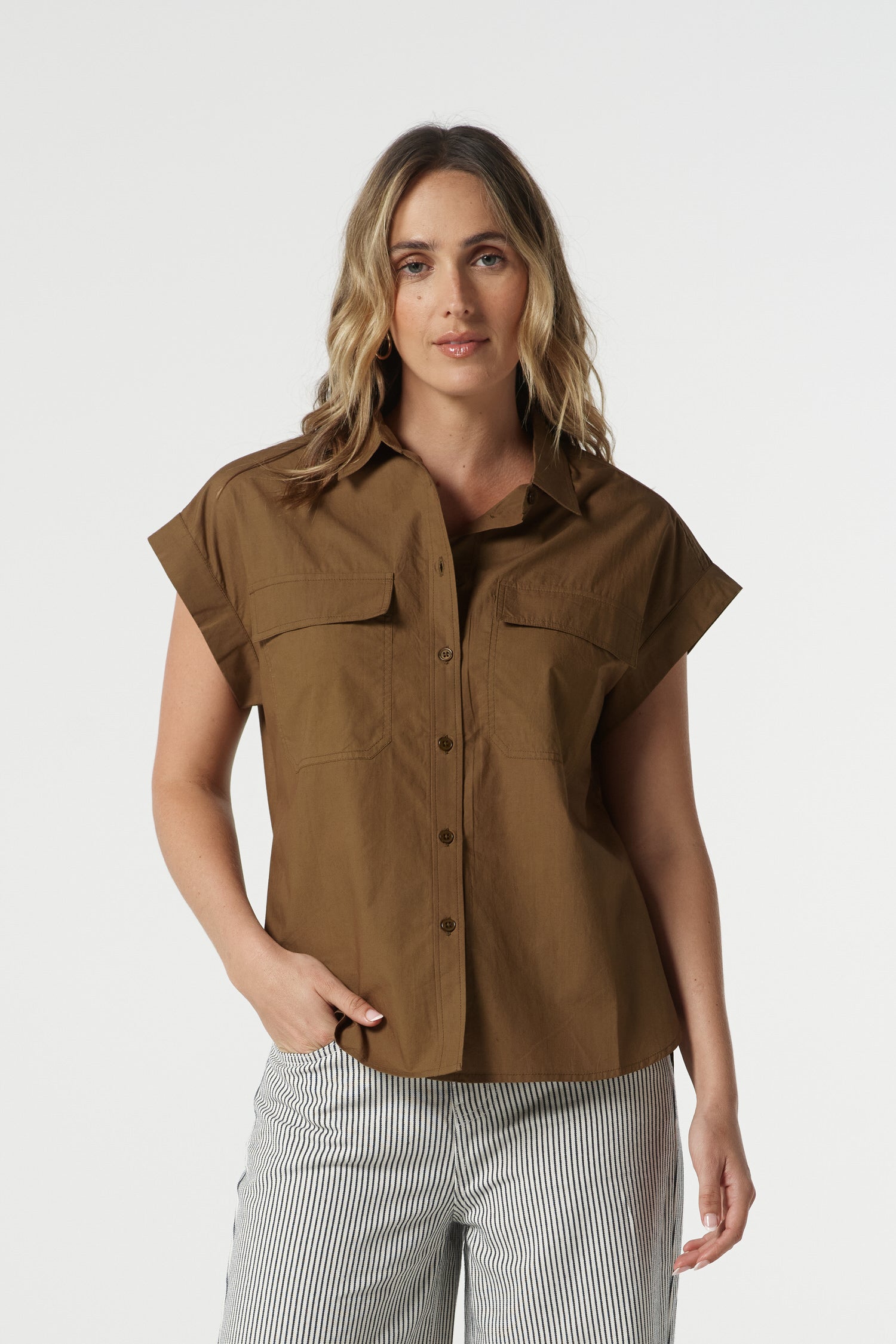 Rust Cotton Pocket Shirt - Otter by Goondiwindi Cotton. Timeless women’s fashion using natural fibres and classic shapes