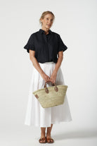 Dune Cotton Ruffle Sleeve Shirt - Dark Navy by Goondiwindi Cotton. Timeless women’s fashion using natural fibres and classic shapes