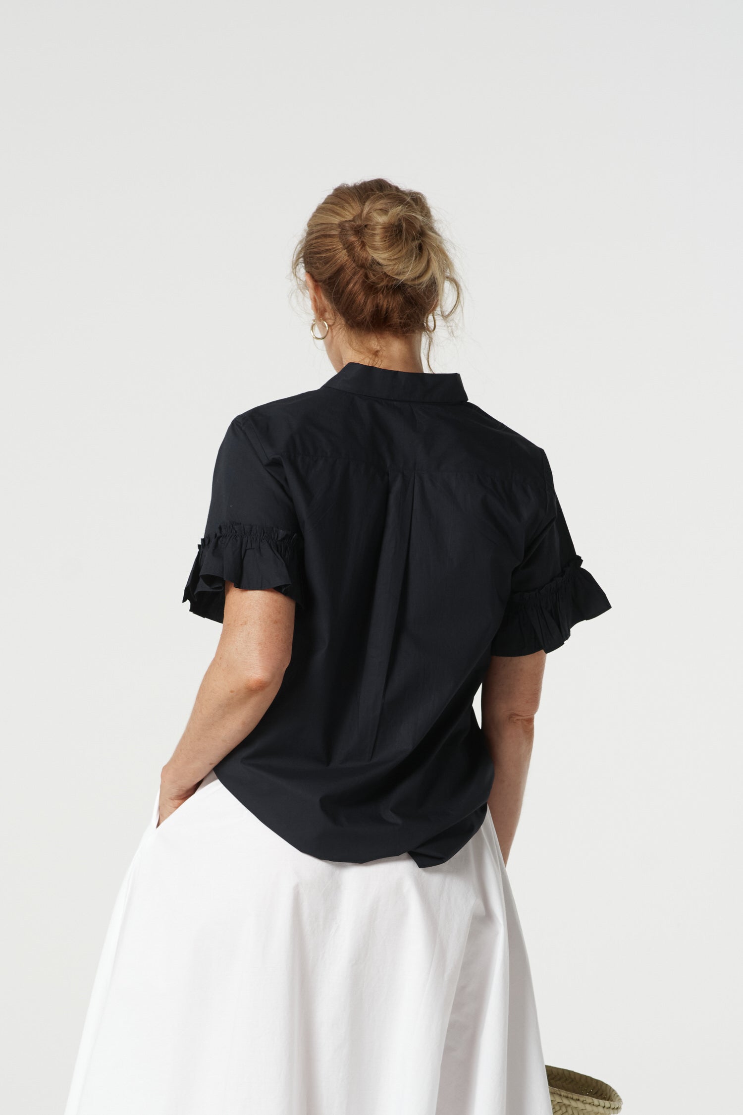 Dune Cotton Ruffle Sleeve Shirt - Dark Navy by Goondiwindi Cotton. Timeless women’s fashion using natural fibres and classic shapes