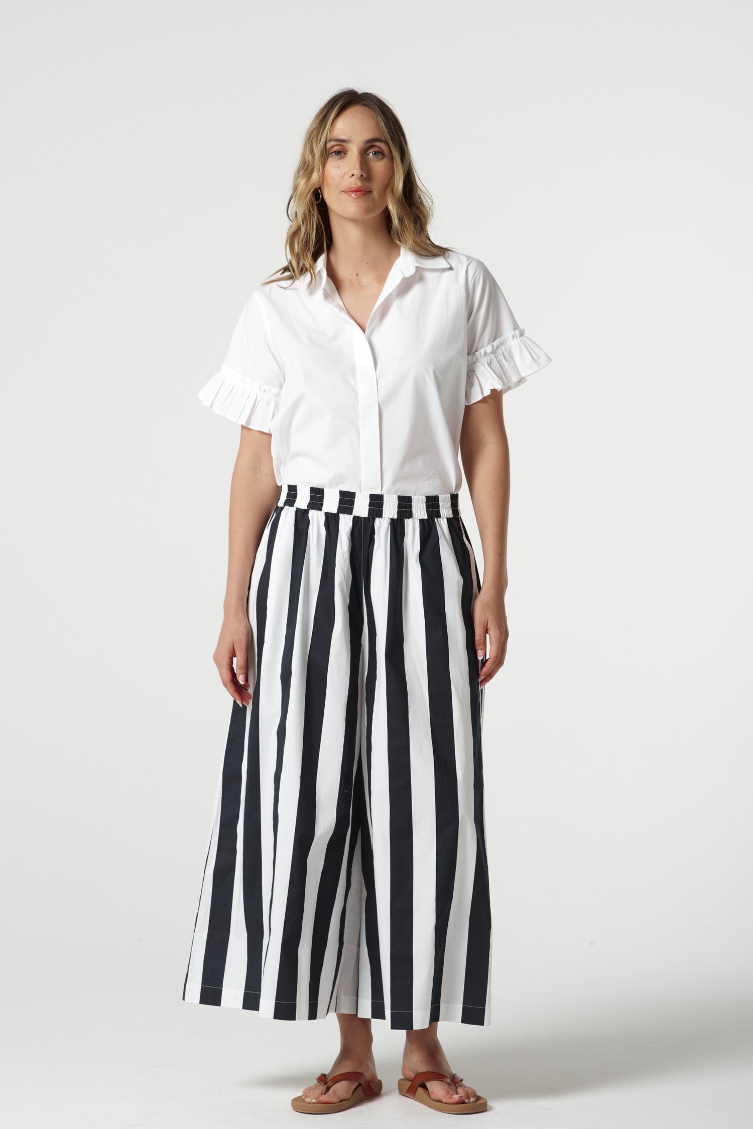 Dune Cotton Ruffle Sleeve Shirt - White by Goondiwindi Cotton. Timeless women’s fashion using natural fibres and classic shapes