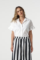 Dune Cotton Ruffle Sleeve Shirt - White by Goondiwindi Cotton. Timeless women’s fashion using natural fibres and classic shapes