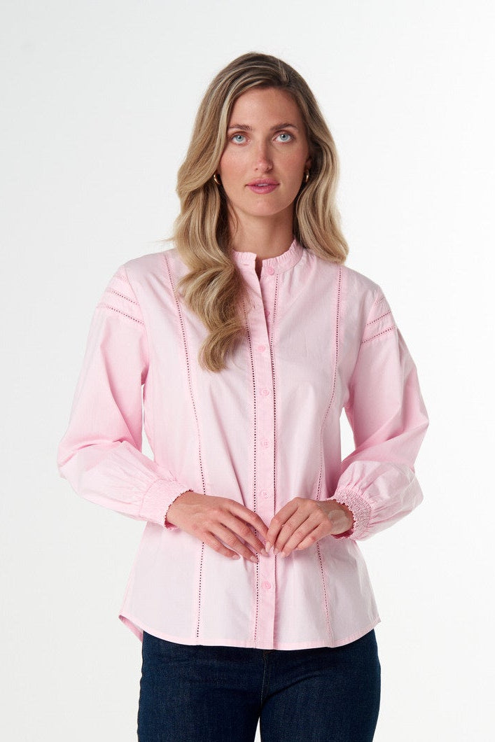 Goondiwindi Cotton Blouses Misty Ladder Detail Cotton Blouse - Pink A Boo