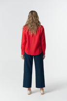 Pearl Ruffle Linen Shirt - Poinsettia by Goondiwindi Cotton. Timeless women’s fashion using natural fibres and classic shapes