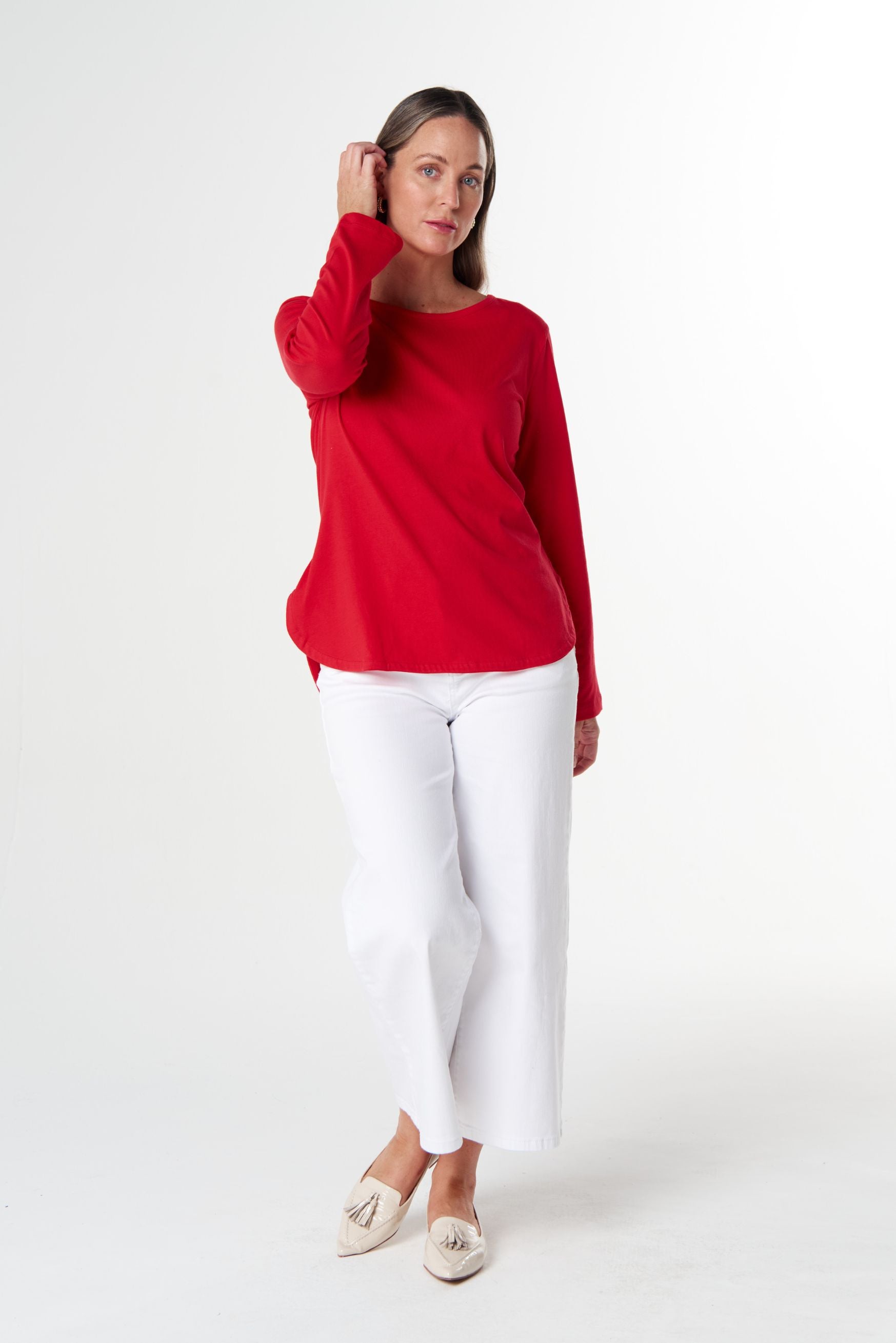 Our Classic Jersey Tee - Poinsettia by Goondiwindi Cotton. Timeless women’s fashion using natural fibres and classic shapes