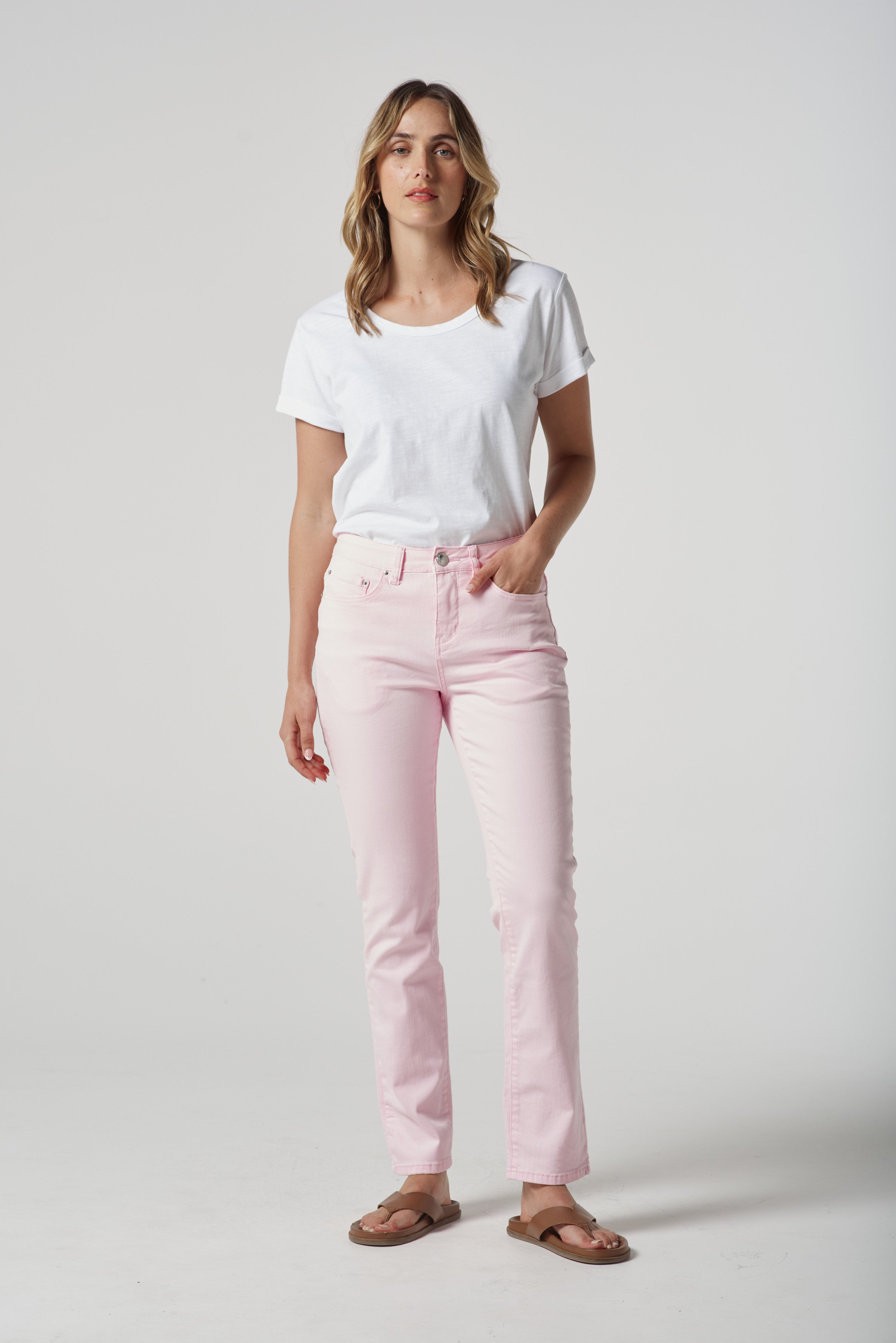 5 Pocket Jean - Pale Pink by Goondiwindi Cotton. Timeless women’s fashion using natural fibres and classic shapes