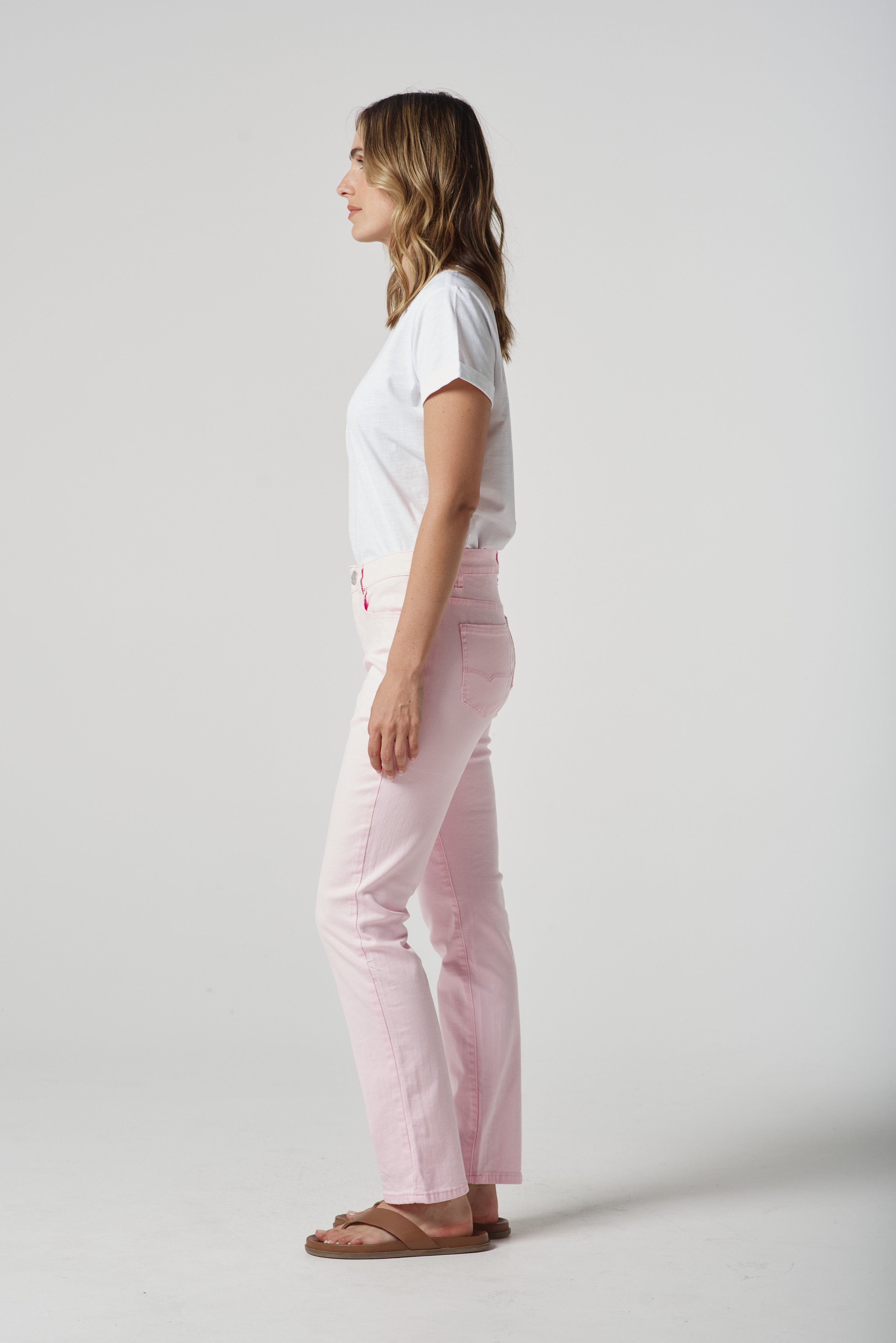 5 Pocket Jean - Pale Pink by Goondiwindi Cotton. Timeless women’s fashion using natural fibres and classic shapes