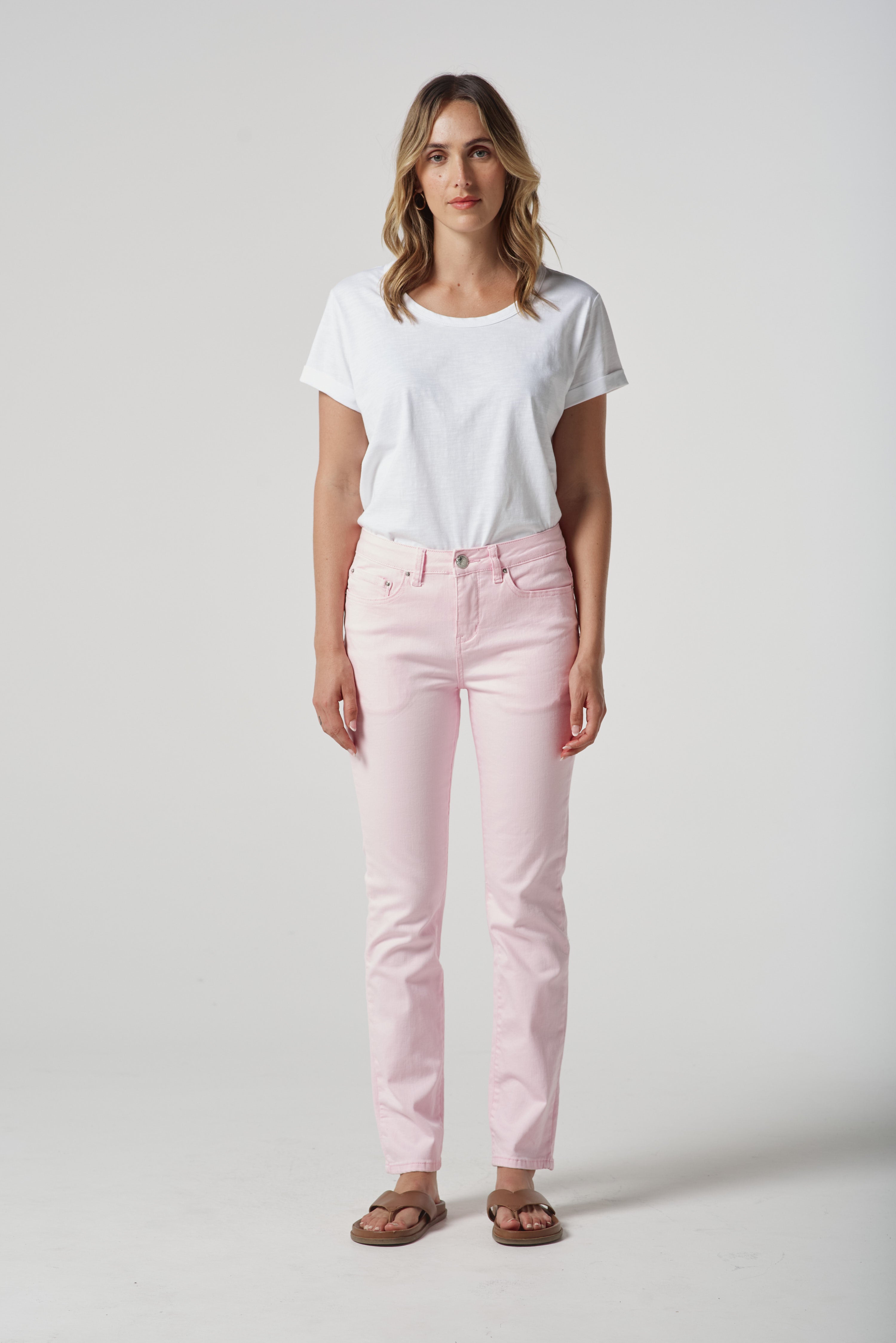5 Pocket Jean - Pale Pink by Goondiwindi Cotton. Timeless women’s fashion using natural fibres and classic shapes