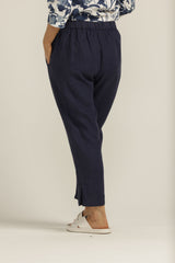 Linen Flat Front Tapered Pant Navy