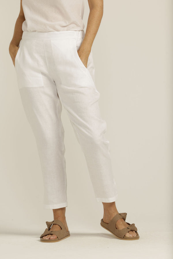 Linen Flat Front Tapered Pant White