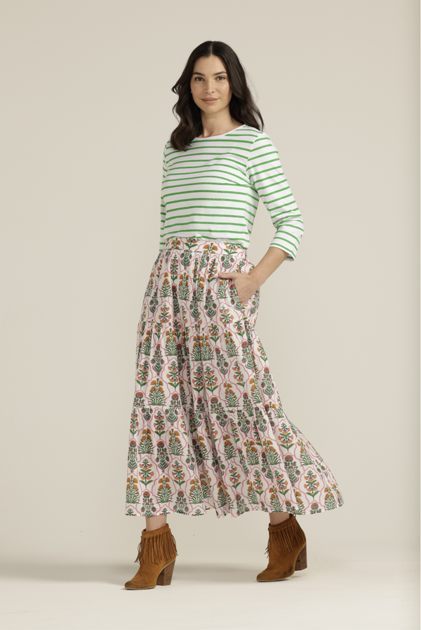 Cotton Mosaic Print Tiered Skirt
