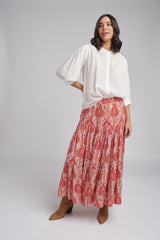Tiered Flame Print Linen Skirt