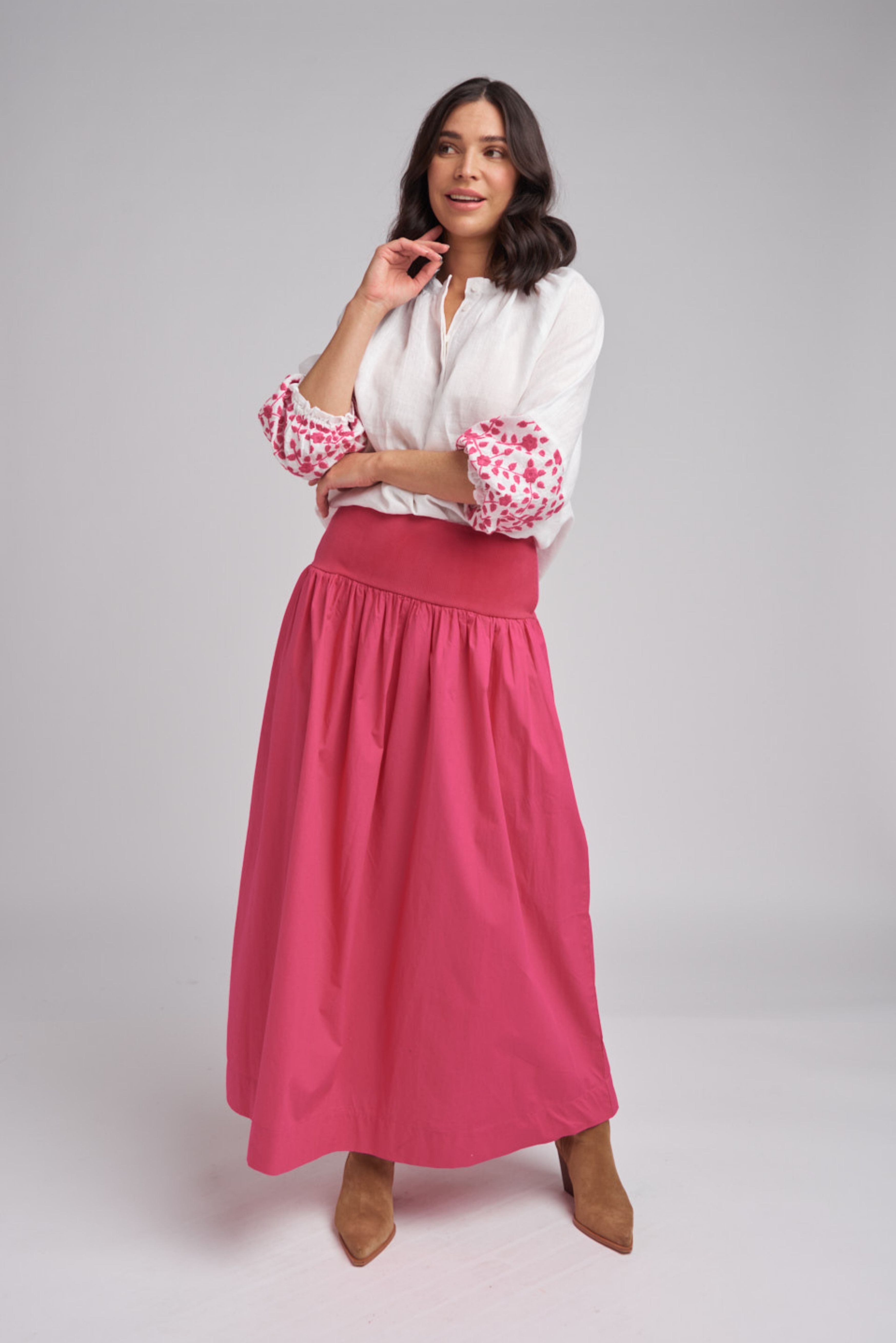 Pink cotton maxi skirt sale
