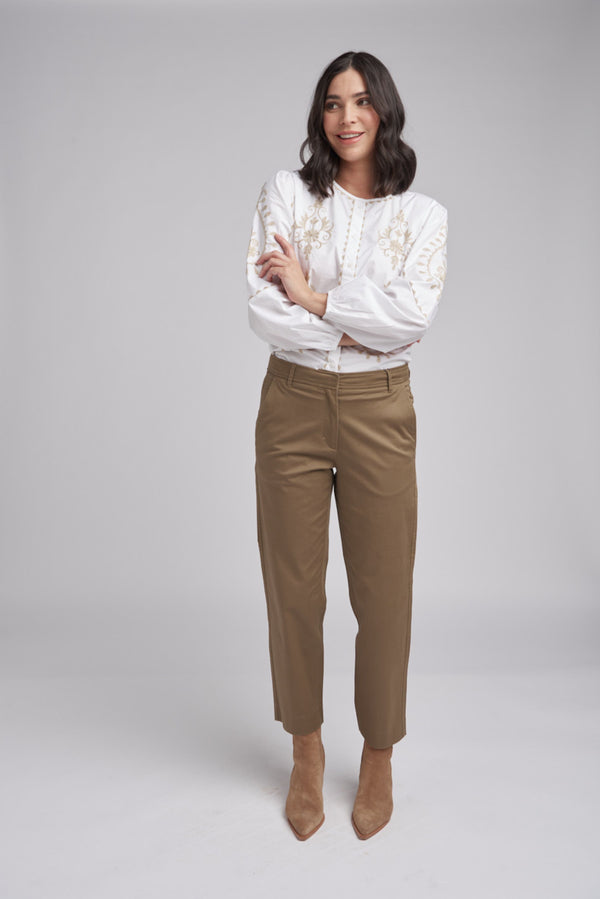 Cropped Straight Leg Pant Brown