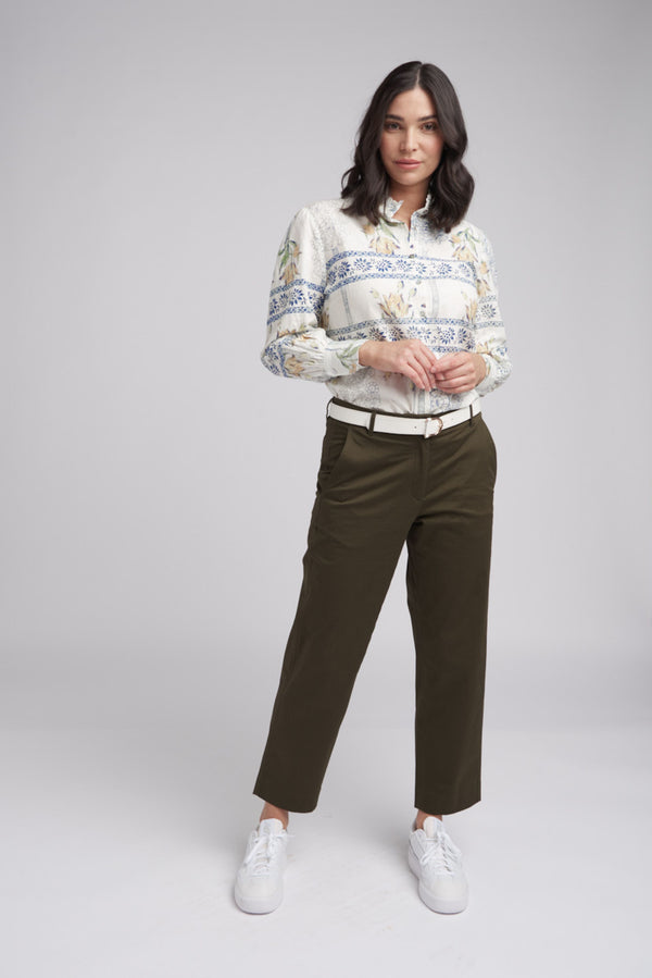 Cropped Straight Leg Pant Olive