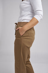 Rib Knit Waistband Relaxed Pant Brown