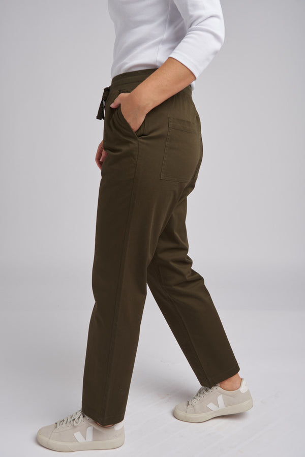 Rib Knit Waistband Relaxed Pant Olive