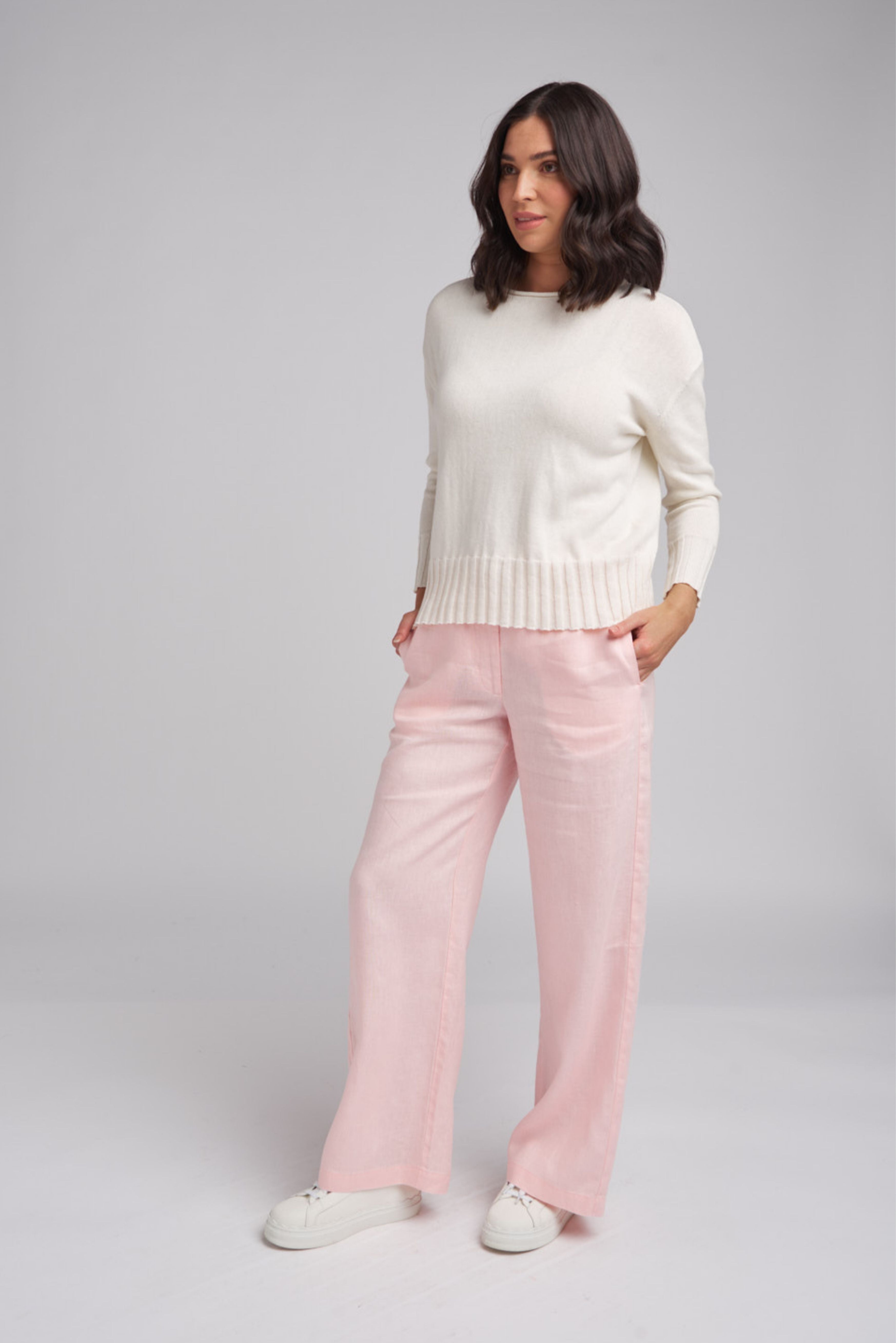 Straight Leg Flat Front Linen Pants - Pale Pink by Goondiwindi Cotton. Timeless women’s fashion using natural fibres and classic shapes