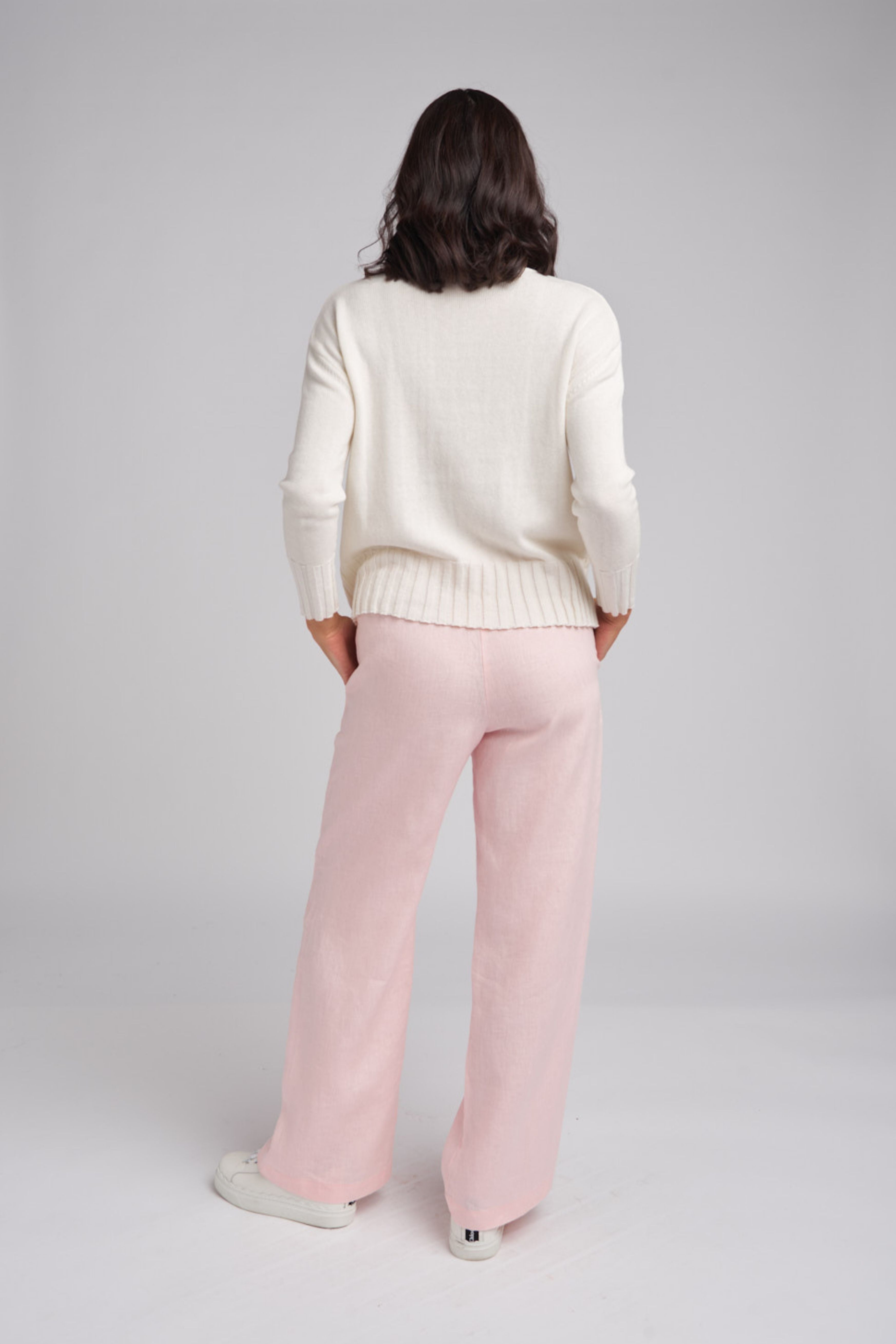 Straight Leg Flat Front Linen Pants - Pale Pink by Goondiwindi Cotton. Timeless women’s fashion using natural fibres and classic shapes