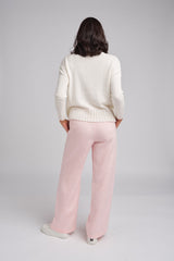 Straight Leg Flat Front Linen Pant Pale Pink