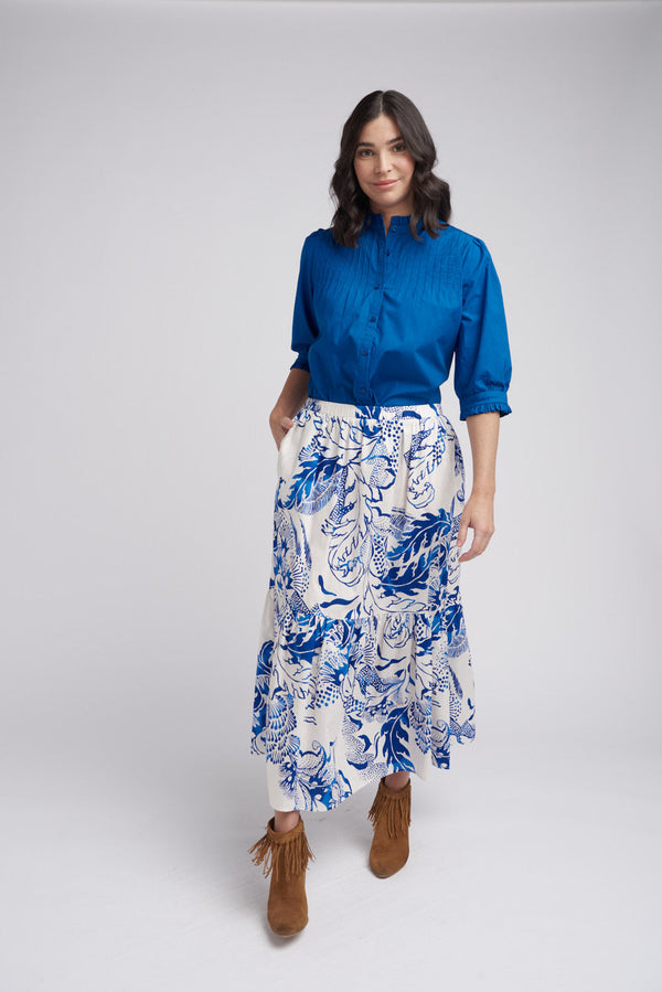 Tiered Opal Print Cotton Maxi Skirt