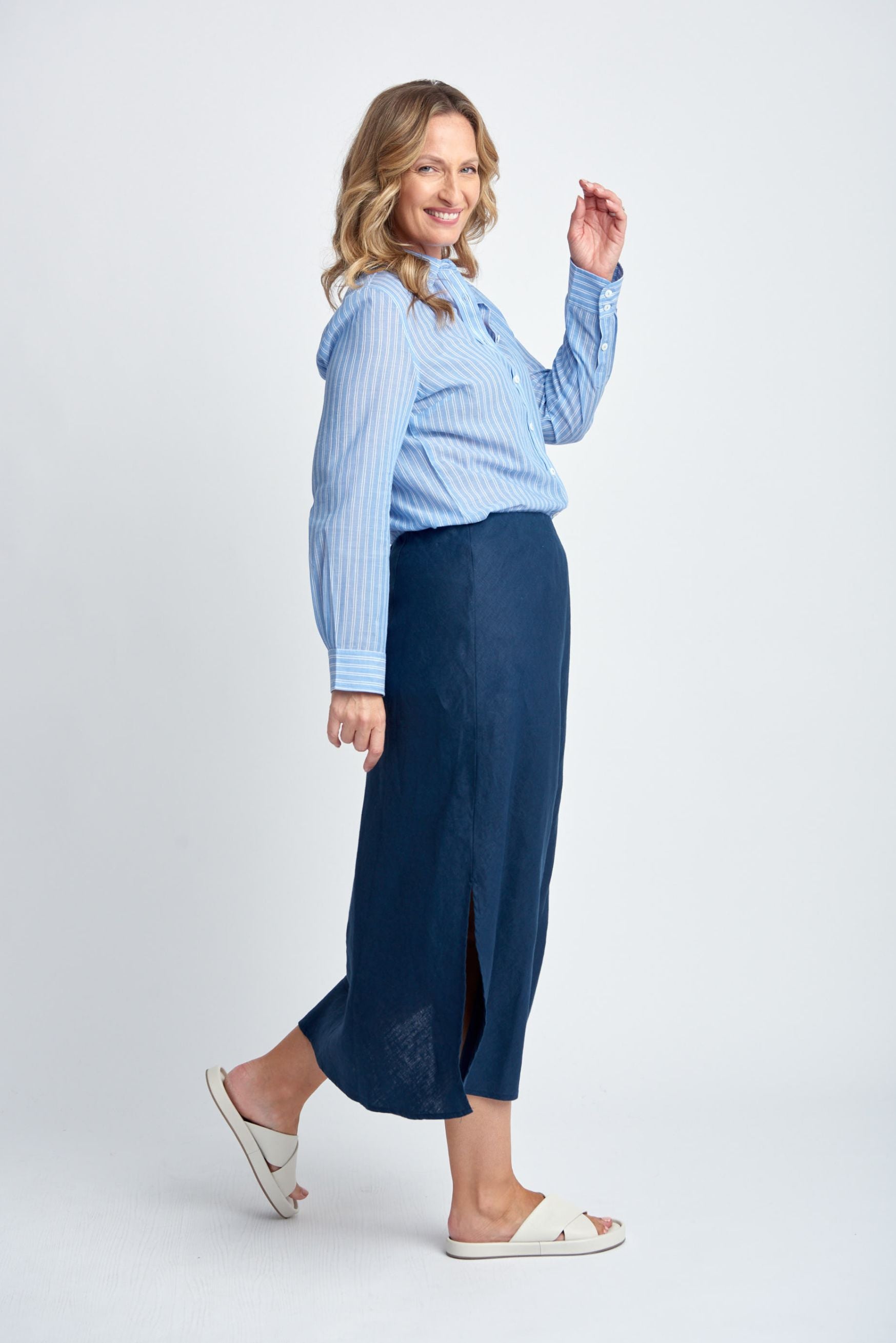 Linen skirt navy hotsell