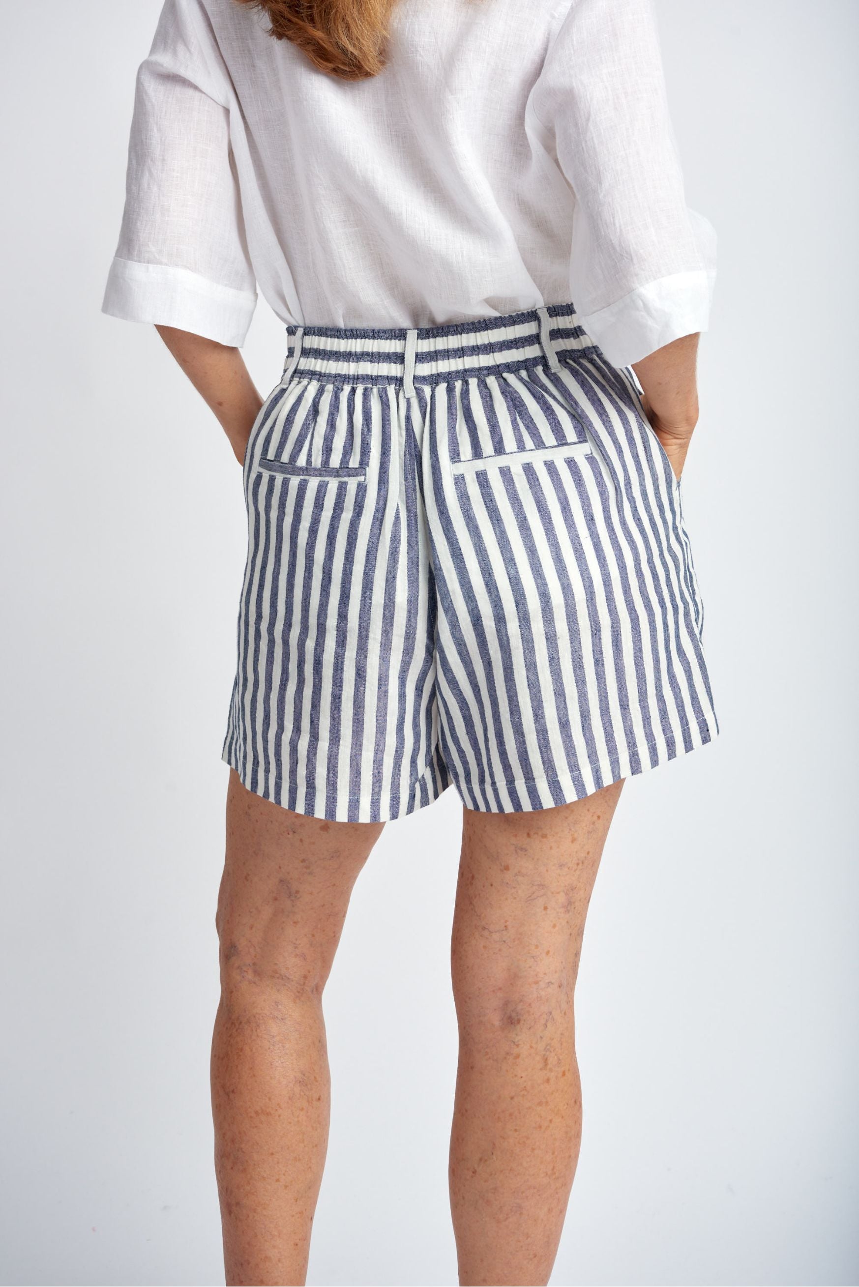 Linen Stripe Shorts Navy White Goondiwindi Cotton