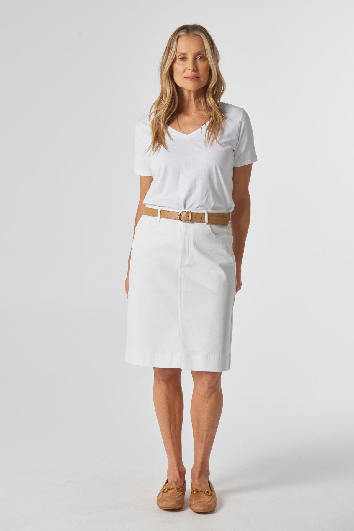 Goondiwindi Cotton Bottoms 5 Pocket Knee Length Skirt - White