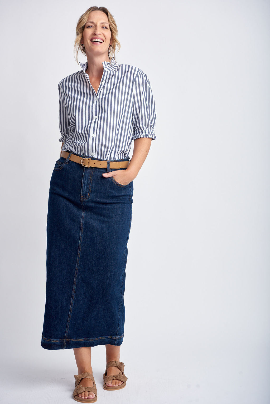 Indigo blue denim skirt sale