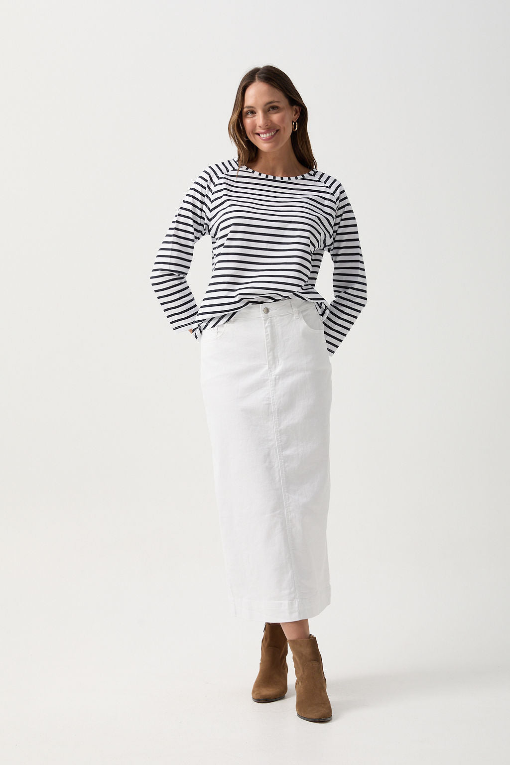 5 Pocket Straight Maxi Skirt - White by Goondiwindi Cotton. Timeless women’s fashion using natural fibres and classic shapes