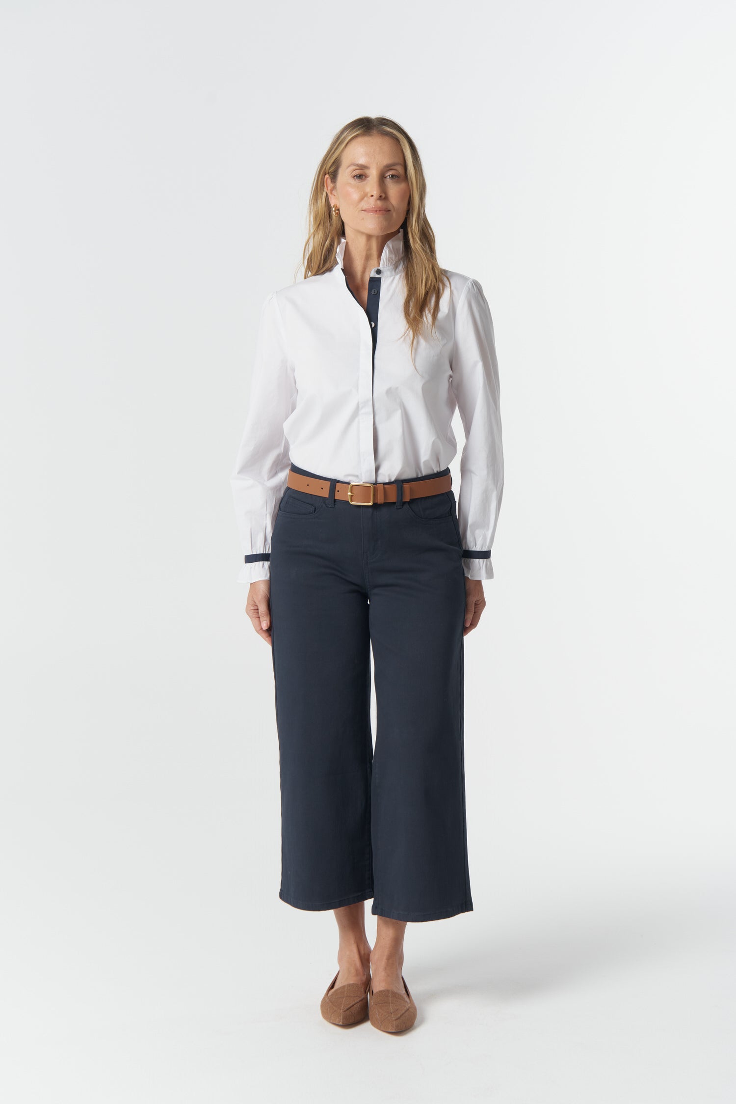 5 Pocket Crop Wide Leg Jean - Dark Navy by Goondiwindi Cotton. Timeless women’s fashion using natural fibres and classic shapes
