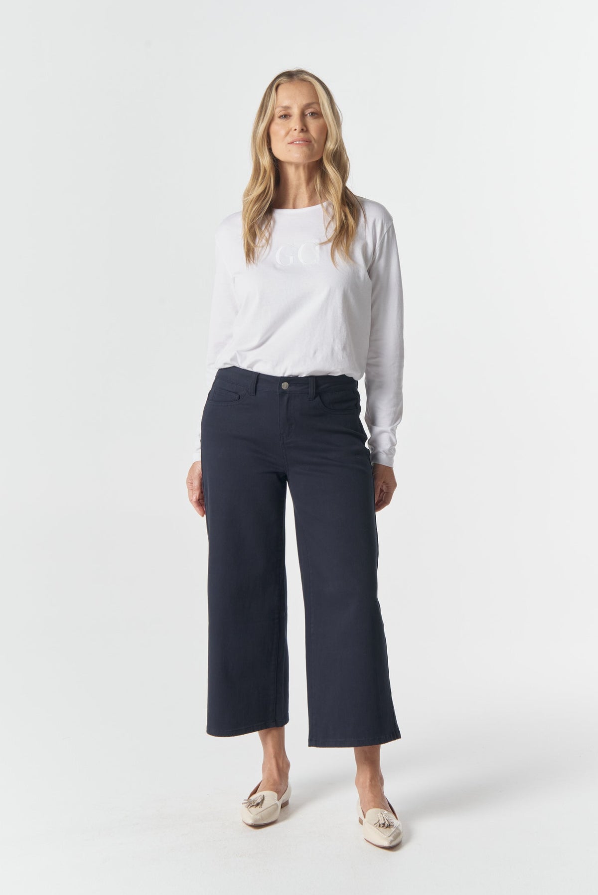 Goondiwindi Cotton Bottoms 5 Pocket Crop Wide Leg Jean - Dark Navy