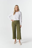 5 Pocket Crop Wide Leg Jean - Sage by Goondiwindi Cotton. Timeless women’s fashion using natural fibres and classic shapes