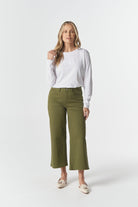5 Pocket Crop Wide Leg Jean - Sage by Goondiwindi Cotton. Timeless women’s fashion using natural fibres and classic shapes