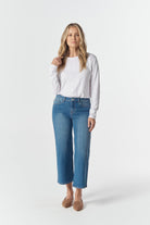 5 Pocket Crop Wide Leg Jean - Denim Blue by Goondiwindi Cotton. Timeless women’s fashion using natural fibres and classic shapes