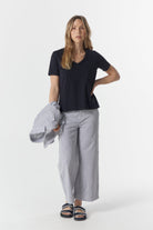 5 Pocket Crop Wide Leg Jean - Navy/White by Goondiwindi Cotton. Timeless women’s fashion using natural fibres and classic shapes