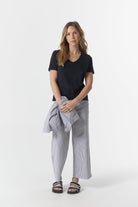5 Pocket Crop Wide Leg Jean - Navy/White by Goondiwindi Cotton. Timeless women’s fashion using natural fibres and classic shapes