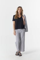 5 Pocket Crop Wide Leg Jean - Navy/White by Goondiwindi Cotton. Timeless women’s fashion using natural fibres and classic shapes