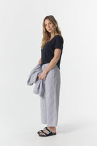 5 Pocket Crop Wide Leg Jean - Navy/White by Goondiwindi Cotton. Timeless women’s fashion using natural fibres and classic shapes