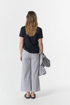 5 Pocket Crop Wide Leg Jean - Navy/White by Goondiwindi Cotton. Timeless women’s fashion using natural fibres and classic shapes