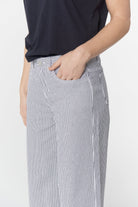 5 Pocket Crop Wide Leg Jean - Navy/White by Goondiwindi Cotton. Timeless women’s fashion using natural fibres and classic shapes