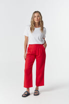 Staple Tailored Linen Pant - Poinsettia by Goondiwindi Cotton. Timeless women’s fashion using natural fibres and classic shapes